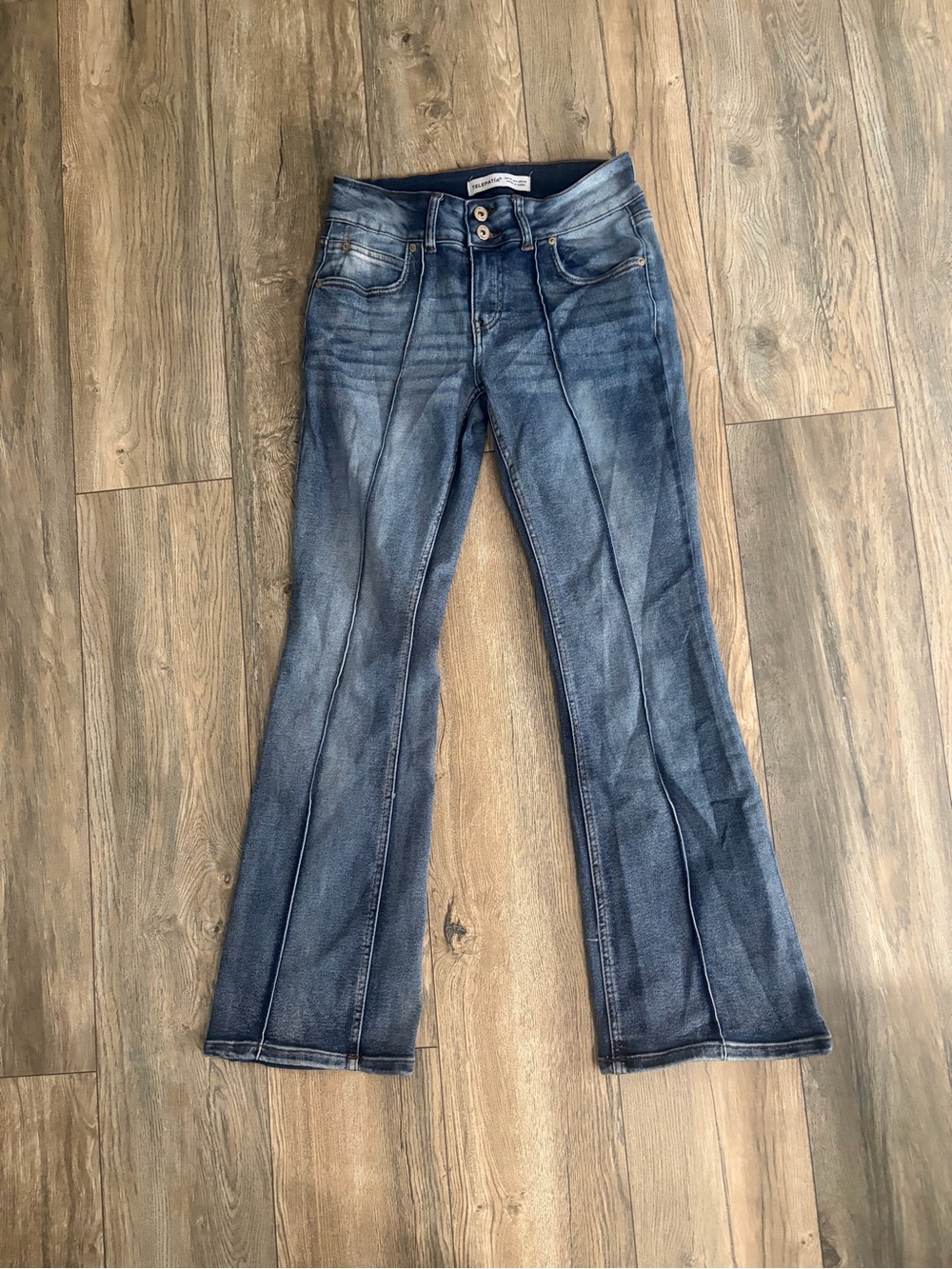 High-Rise Dark Blue Flare Jeans with Front Seams